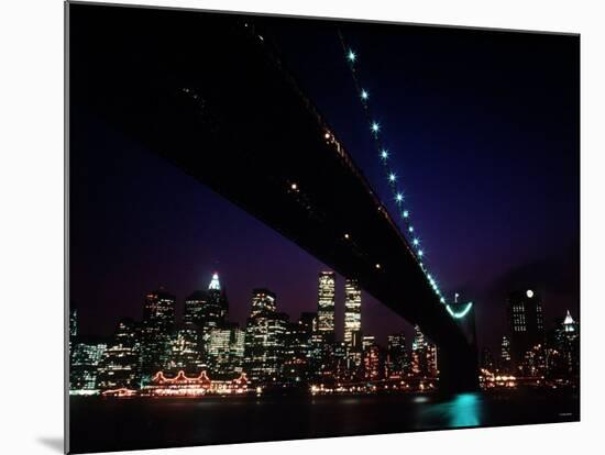 Brooklyn Bridge and Skyline of New York City at Night-null-Mounted Photographic Print