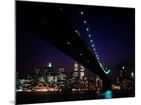 Brooklyn Bridge and Skyline of New York City at Night-null-Mounted Photographic Print