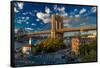 Brooklyn Bridge at sunset, NY NY - in black and white-null-Framed Stretched Canvas