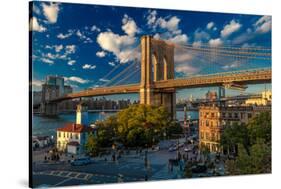 Brooklyn Bridge at sunset, NY NY - in black and white-null-Stretched Canvas