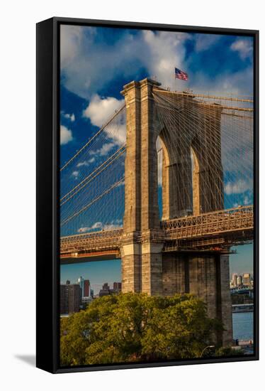 Brooklyn Bridge at sunset, NY NY - in black and white-null-Framed Stretched Canvas