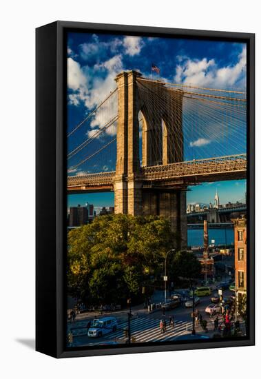 Brooklyn Bridge at sunset, NY NY - in black and white-null-Framed Stretched Canvas