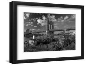 Brooklyn Bridge at sunset, NY NY - in black and white-null-Framed Photographic Print