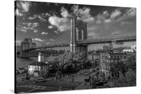 Brooklyn Bridge at sunset, NY NY - in black and white-null-Stretched Canvas