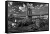 Brooklyn Bridge at sunset, NY NY - in black and white-null-Framed Stretched Canvas