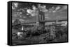 Brooklyn Bridge at sunset, NY NY - in black and white-null-Framed Stretched Canvas