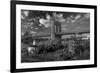 Brooklyn Bridge at sunset, NY NY - in black and white-null-Framed Photographic Print