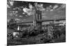 Brooklyn Bridge at sunset, NY NY - in black and white-null-Mounted Photographic Print