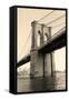 Brooklyn Bridge Black and White over East River Viewed from New York City Lower Manhattan Waterfron-Songquan Deng-Framed Stretched Canvas