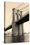 Brooklyn Bridge Black and White over East River Viewed from New York City Lower Manhattan Waterfron-Songquan Deng-Stretched Canvas