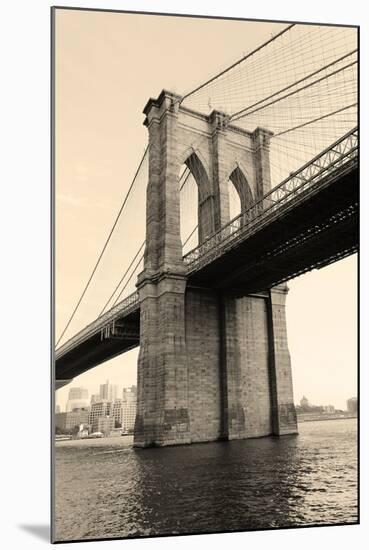 Brooklyn Bridge Black and White over East River Viewed from New York City Lower Manhattan Waterfron-Songquan Deng-Mounted Photographic Print