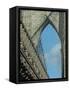 Brooklyn Bridge, built in 1883, with arch and the mesh of steel cables-Jan Halaska-Framed Stretched Canvas