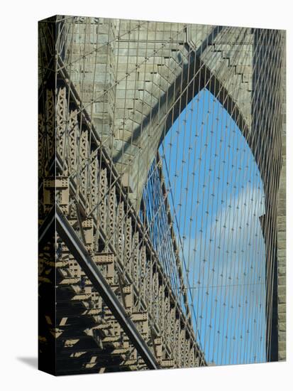 Brooklyn Bridge, built in 1883, with arch and the mesh of steel cables-Jan Halaska-Stretched Canvas