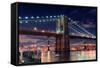 Brooklyn Bridge Closeup over East River at Night in New York City Manhattan with Lights and Reflect-Songquan Deng-Framed Stretched Canvas