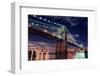 Brooklyn Bridge Closeup over East River at Night in New York City Manhattan with Lights and Reflect-Songquan Deng-Framed Photographic Print