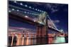 Brooklyn Bridge Closeup over East River at Night in New York City Manhattan with Lights and Reflect-Songquan Deng-Mounted Photographic Print