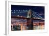 Brooklyn Bridge Closeup over East River at Night in New York City Manhattan with Lights and Reflect-Songquan Deng-Framed Photographic Print