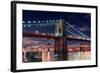 Brooklyn Bridge Closeup over East River at Night in New York City Manhattan with Lights and Reflect-Songquan Deng-Framed Photographic Print