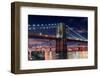 Brooklyn Bridge Closeup over East River at Night in New York City Manhattan with Lights and Reflect-Songquan Deng-Framed Photographic Print