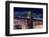 Brooklyn Bridge Closeup over East River at Night in New York City Manhattan with Lights and Reflect-Songquan Deng-Framed Photographic Print