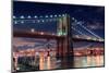 Brooklyn Bridge Closeup over East River at Night in New York City Manhattan with Lights and Reflect-Songquan Deng-Mounted Photographic Print