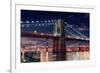 Brooklyn Bridge Closeup over East River at Night in New York City Manhattan with Lights and Reflect-Songquan Deng-Framed Photographic Print