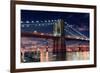 Brooklyn Bridge Closeup over East River at Night in New York City Manhattan with Lights and Reflect-Songquan Deng-Framed Photographic Print