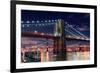 Brooklyn Bridge Closeup over East River at Night in New York City Manhattan with Lights and Reflect-Songquan Deng-Framed Photographic Print