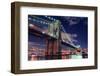 Brooklyn Bridge Closeup over East River at Night in New York City Manhattan with Lights and Reflect-Songquan Deng-Framed Photographic Print