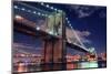 Brooklyn Bridge Closeup over East River at Night in New York City Manhattan with Lights and Reflect-Songquan Deng-Mounted Photographic Print