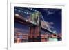 Brooklyn Bridge Closeup over East River at Night in New York City Manhattan with Lights and Reflect-Songquan Deng-Framed Photographic Print