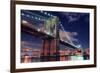 Brooklyn Bridge Closeup over East River at Night in New York City Manhattan with Lights and Reflect-Songquan Deng-Framed Photographic Print