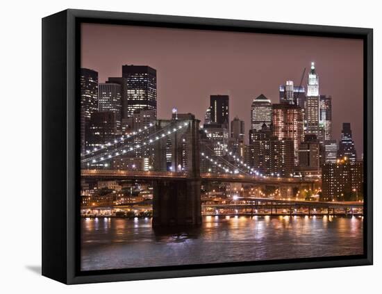 Brooklyn Bridge, East River with Lower Manhattan Skyline in Distance, Brooklyn, New York, Usa-Paul Souders-Framed Stretched Canvas
