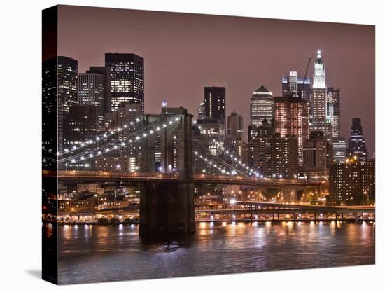 Brooklyn Bridge, East River with Lower Manhattan Skyline in Distance, Brooklyn, New York, Usa-Paul Souders-Stretched Canvas