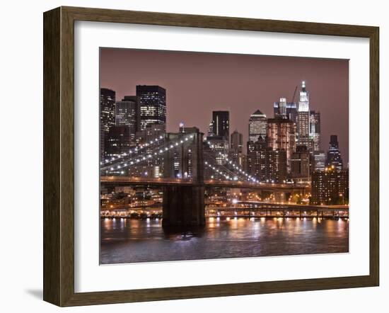 Brooklyn Bridge, East River with Lower Manhattan Skyline in Distance, Brooklyn, New York, Usa-Paul Souders-Framed Photographic Print