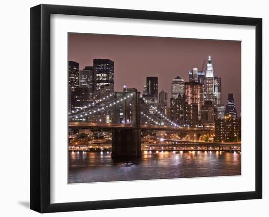 Brooklyn Bridge, East River with Lower Manhattan Skyline in Distance, Brooklyn, New York, Usa-Paul Souders-Framed Photographic Print