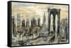 Brooklyn Bridge Gray and Gold-Silvia Vassileva-Framed Stretched Canvas