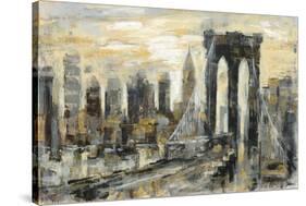 Brooklyn Bridge Gray and Gold-Silvia Vassileva-Stretched Canvas