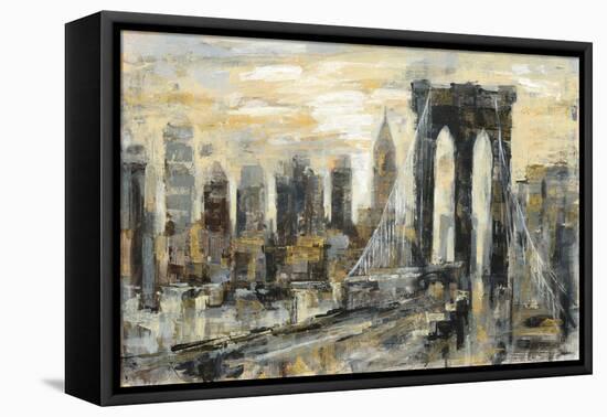 Brooklyn Bridge Gray and Gold-Silvia Vassileva-Framed Stretched Canvas