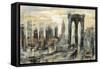 Brooklyn Bridge Gray and Gold-Silvia Vassileva-Framed Stretched Canvas