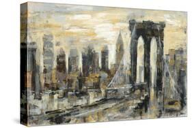 Brooklyn Bridge Gray and Gold-Silvia Vassileva-Stretched Canvas