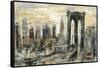 Brooklyn Bridge Gray and Gold-Silvia Vassileva-Framed Stretched Canvas