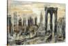 Brooklyn Bridge Gray and Gold-Silvia Vassileva-Stretched Canvas