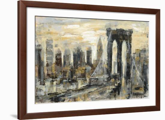 Brooklyn Bridge Gray and Gold-Silvia Vassileva-Framed Art Print