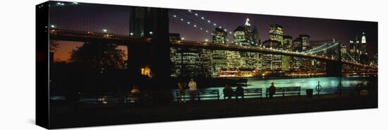 Brooklyn Bridge Lit Up at Dusk, East River, Manhattan, New York City, New York, USA-null-Stretched Canvas