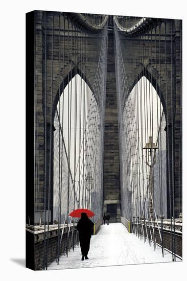 Brooklyn Bridge Meets Red-Michael Cahill-Stretched Canvas