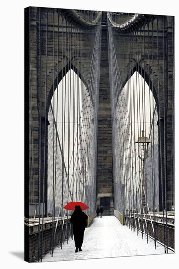 Brooklyn Bridge Meets Red-Michael Cahill-Stretched Canvas