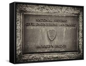 Brooklyn Bridge "National Historic Civil Engineering Landmark" Plaque-Philippe Hugonnard-Framed Stretched Canvas