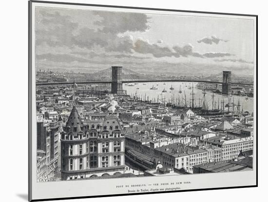 Brooklyn Bridge, New York, from Drawing by Taylor, USA, 19th Century-null-Mounted Giclee Print