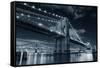 Brooklyn Bridge over East River at Night in Black and White in New York City Manhattan with Lights-Songquan Deng-Framed Stretched Canvas